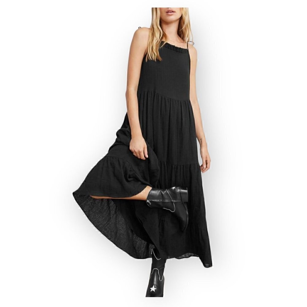 Anine Bing Agnes Black Tie Shoulders Maxi Dress, Size L